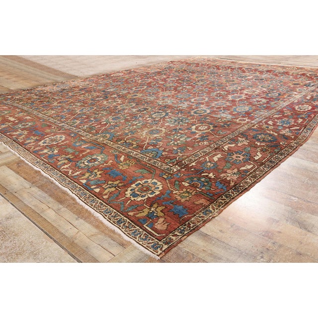Brick Red Antique Persian Bakshaish Rug, 10'09 X 14'08 For Sale - Image 8 of 10