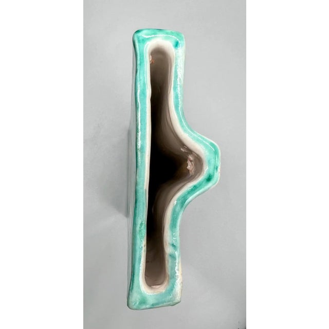 Ceramic Vintage Italian Turquoise Sicilian Folk Art Ceramic Wall Pocket For Sale - Image 7 of 13