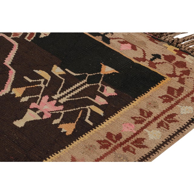 Handwoven Mid-Century Vintage Bessarabian Kilim Rug in Beige Brown Floral Pattern For Sale In New York - Image 6 of 7