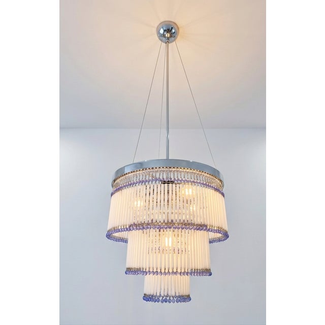 Ivory Art Deco Style Handcrafted Murano Glass Chandelier, Venice, 1962 For Sale - Image 8 of 12