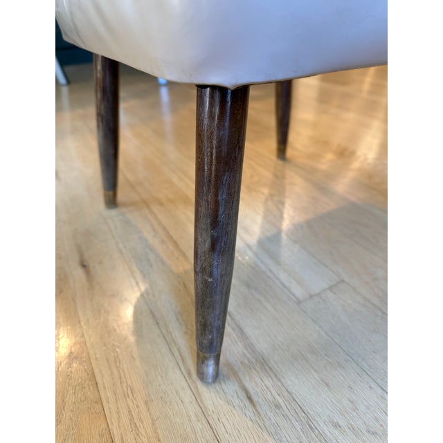 Taupe Vintage Mid-Century Modern Taupe Vinyl Ottoman Footstool For Sale - Image 8 of 8