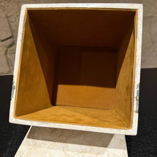 Off-white Maitland Smith Tessellated Stone & Brass Square Box Postmodern For Sale - Image 8 of 12