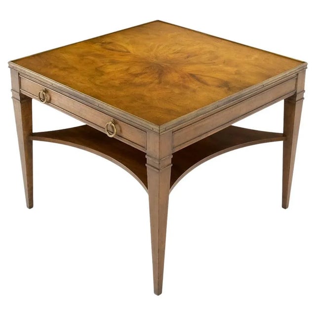 1970s Baker Burl Walnut Square Brass Gallery Top Drawer Lamp Side Table For Sale - Image 13 of 13