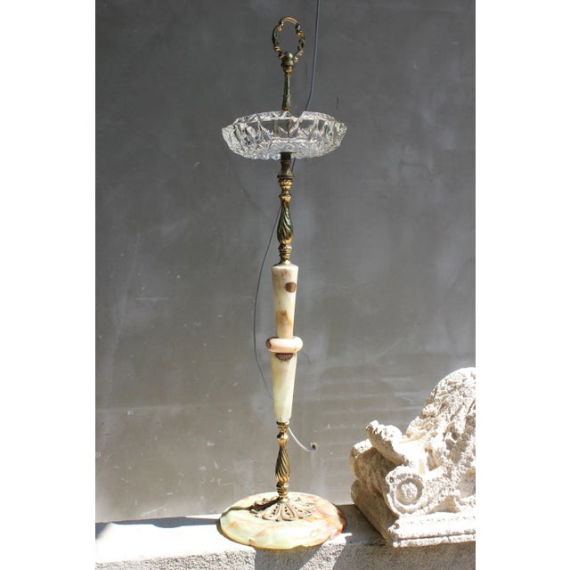Rare floor ashtray brass body and onyx step, italian portable ashtray, standing ashtray portable ashtray stand from brass...