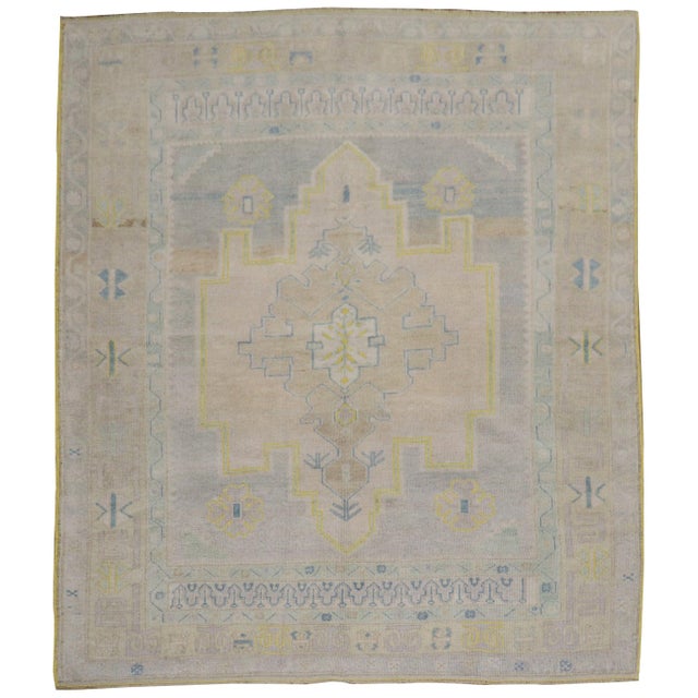 Yellow Square Vintage Turkish Oushak Rug - 6'1" x 7'2" For Sale - Image 8 of 18
