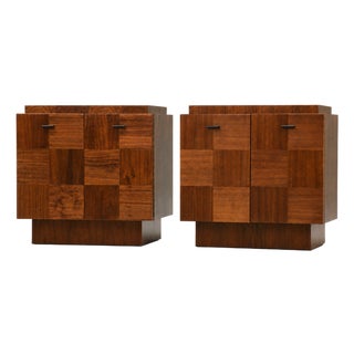 1970s Refinished Walnut Brutalist Nightstands - A Pair For Sale