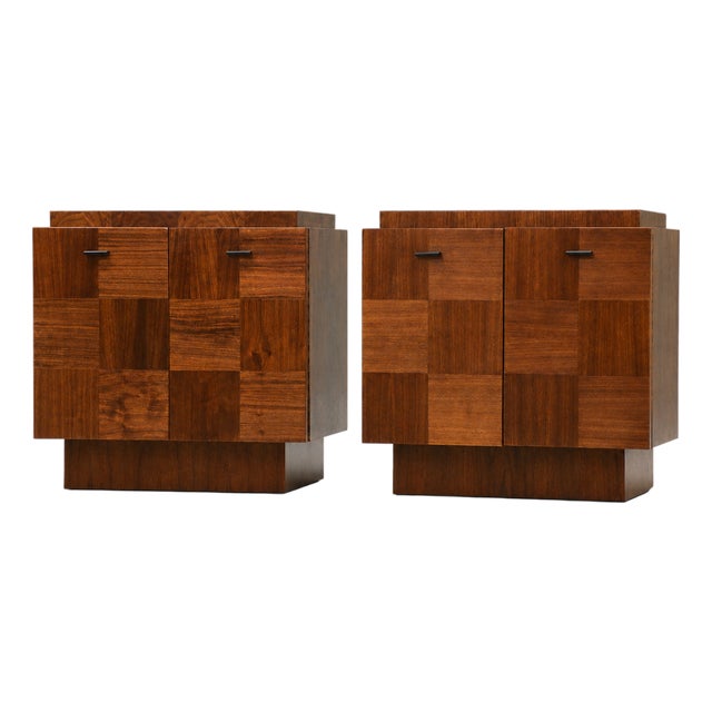 1970s Refinished Walnut Brutalist Nightstands - A Pair For Sale