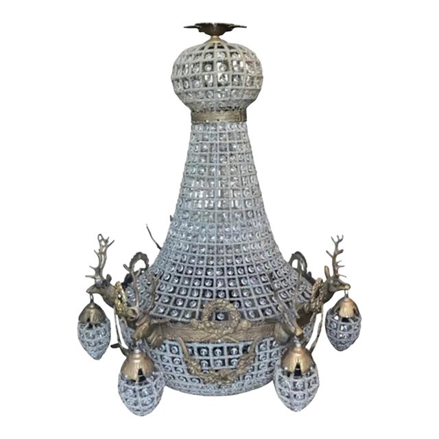 1990s Jumbo Oversized Empire Deer Head 12 Lights Chandelier For Sale
