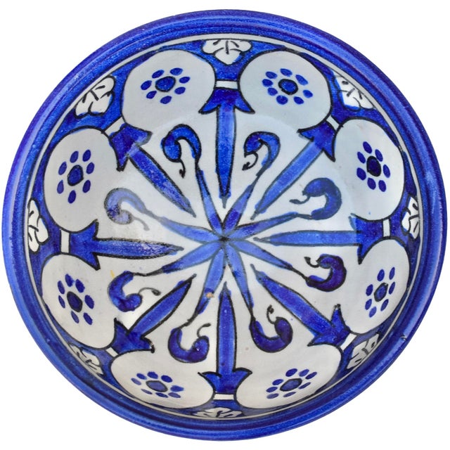 One-of-a-kind antique handcrafted and glazed Moroccan ceramic bowl. Featuring an elaborate hand-painted Arabesque pattern...