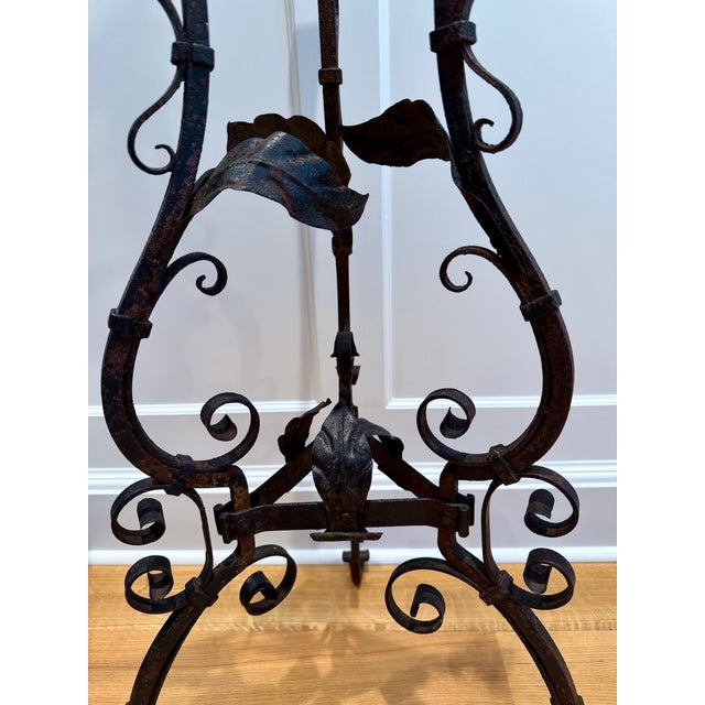 Continental Wrought Iron Tripod Plant Stand With Scrollwork and Foliage Circa 1880 For Sale - Image 4 of 17