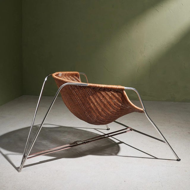 Coqueta Chair in Stainless Steel, Wicker and Leather by Pete Sans, Spain, 1980s For Sale - Image 13 of 13