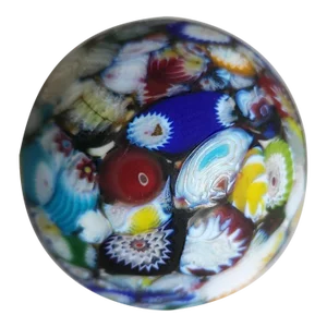 1887 Murano Style Millefiore End of Day Scramble Art Glass Paperweight Sphere