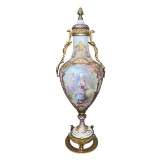 Antique 19th Century French Sevres Porcelain & Bronze Vase. Signed Maxant. For Sale