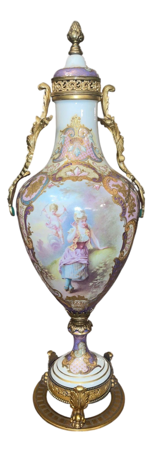 Antique 19th Century French Sevres Porcelain & Bronze Vase. Signed Maxant.