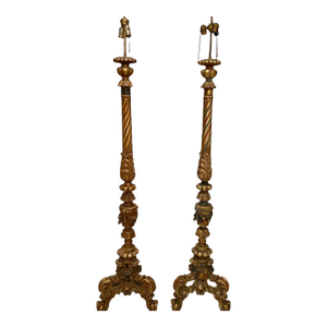 Pair Antique Floor Lamps Early 20th C. Venetian Style Renaissance Revival 73"h