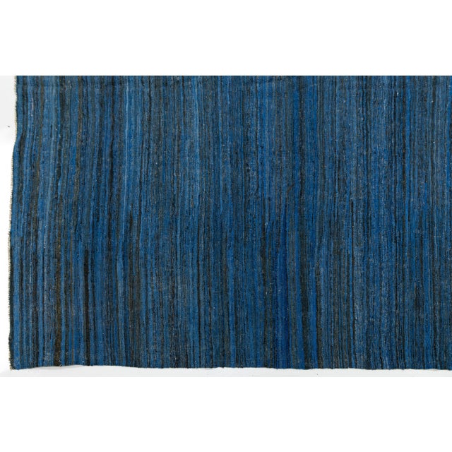 Textile Modern Handmade Deep Indigo Wool Kilim Rug – Minimalist Contemporary Flatweave For Sale - Image 7 of 12