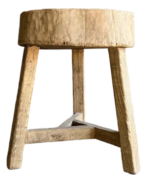 Vintage Elm Wood Chop Block Table #N32