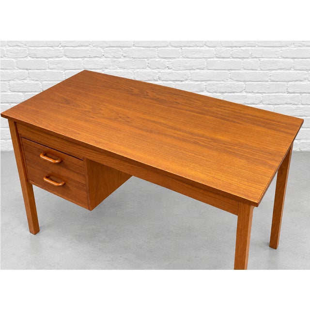 Apartment Sized Mid Century Modern Teak Desk | Compact Danish Writing Desk, C. 1960's For Sale - Image 16 of 16