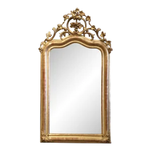 19th Century French Louis XV Carved Giltwood Mirror With Grape and Vine Motif
