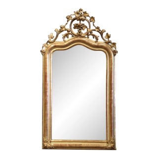 19th Century French Louis XV Giltwood Mirror With Carved Grape and Vine Crest For Sale