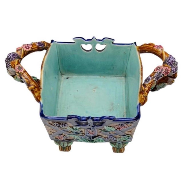 Majolica Blackberries Cache Pot Fives Lille, circa 1890. Blackberries and flowers , large handles. H / 8 inches , D / 12...