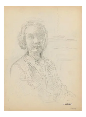 Serge Fontinsky, Portrait of A Woman, Pencil Drawing, Mid-20th Century