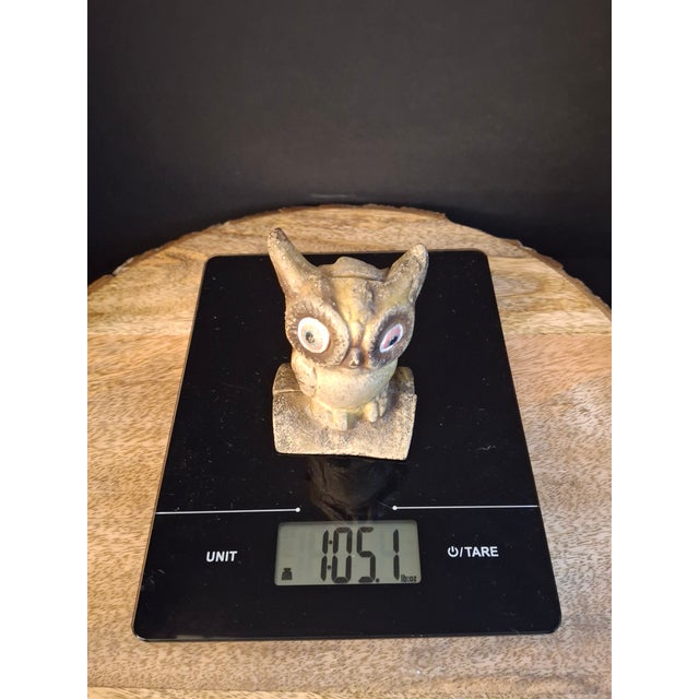 American Vintage Cast Iron Owl on Stump Still Bank Gold Finish 3.7" Moore Pg 90 #599 For Sale - Image 3 of 18