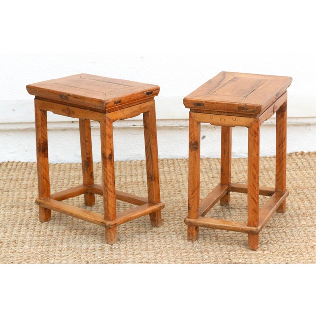 Pair of Antique Chinese Rectangular Stools For Sale - Image 10 of 11