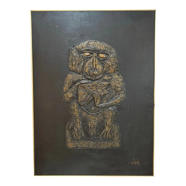 1960s-70s Midcentury Dog Wood Carving/Relief Painting For Sale