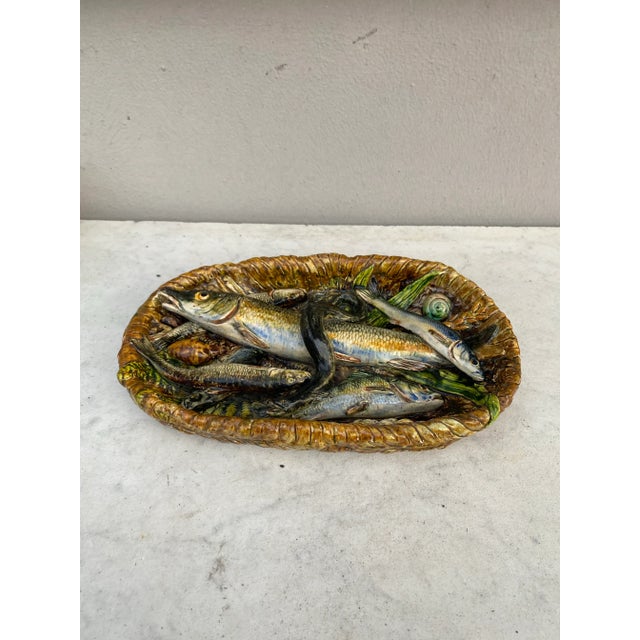 19th Century Rare Majolica Palissy Fish Basket Platter Leon Brard For Sale In Austin - Image 6 of 11
