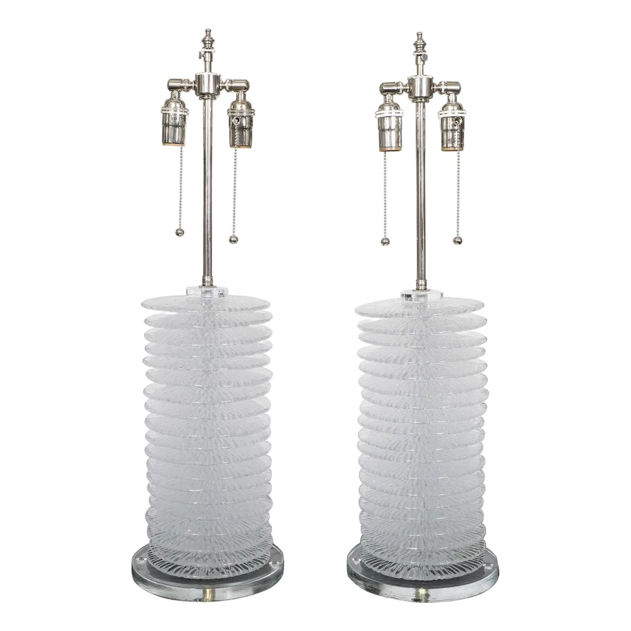 Pair of stacked Murano glass disk lamps | Chairish