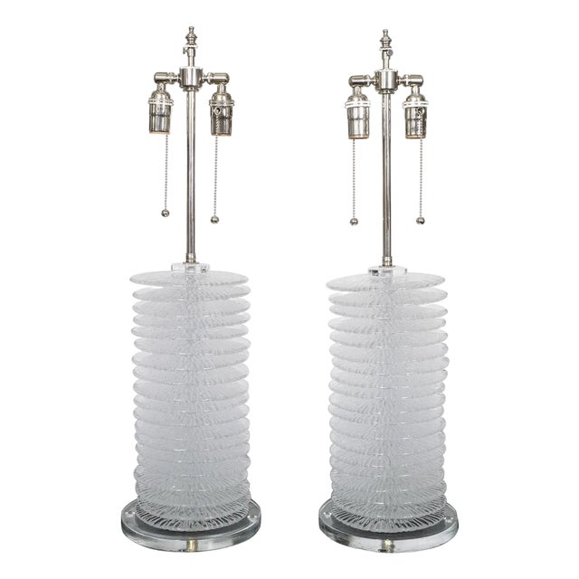 Pair of stacked Murano glass disk lamps For Sale