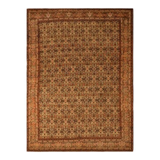 1900 8'3"x11'5" Brown Antique Persian Fish Tabriz Herat Design Wool Hand Knotted Rug For Sale