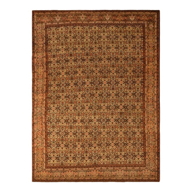 1900 8'3"x11'5" Brown Antique Persian Fish Tabriz Herat Design Wool Hand Knotted Rug For Sale