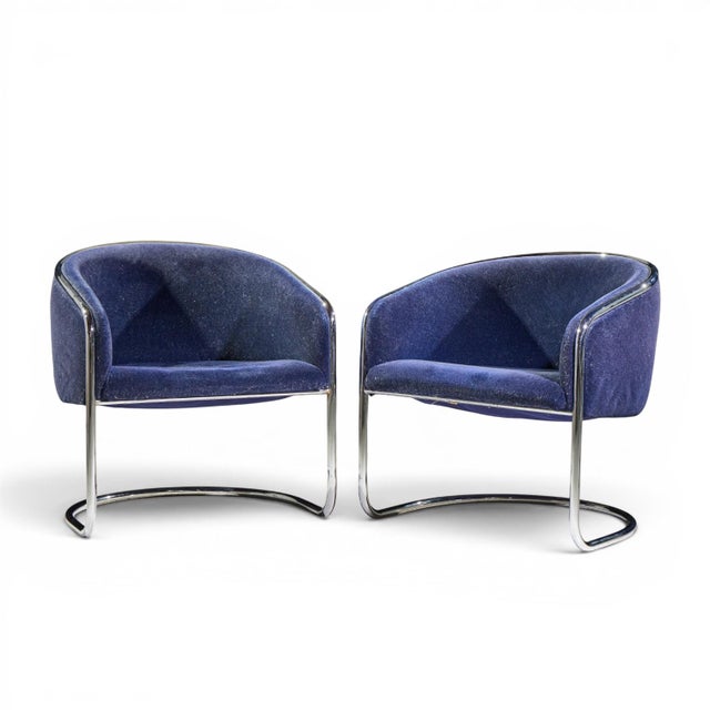 Anton Lorenz for Thonet Mid Century Chrome Tub Chairs - Pair Each chair measures: 28.5 wide x 27 deep x 29.25 inches high,...
