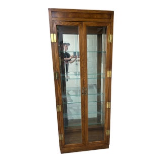 1980s Henredon Scene One Oak Lighted Curio Cabinet For Sale