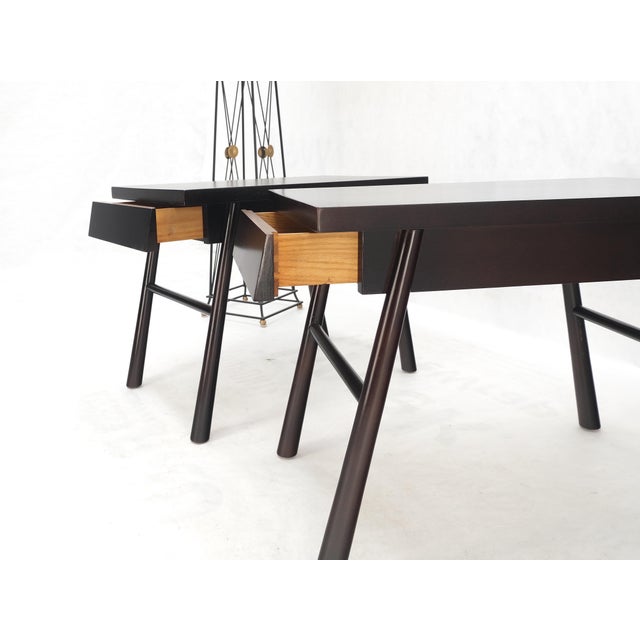 Pair of Gibbings Ebonized Dark Lacquer Dovel Leg Walnut One Drawer End Side Tables Nightstands MINT!