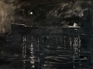 Harold Cohn Double-Sided Expressionist Detroit Modernist Painting of a Female Nude and Night Cruise Ship, c.1950's