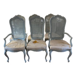 Thomasville French Country Oak Cane-Back Dining Chairs – Set of 6 For Sale