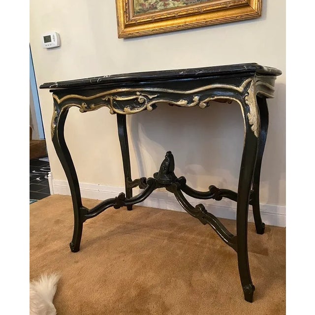 Antique Table Marble Topped Italian Accent Table, Turtle Shaped, Black and Gilt For Sale - Image 13 of 13