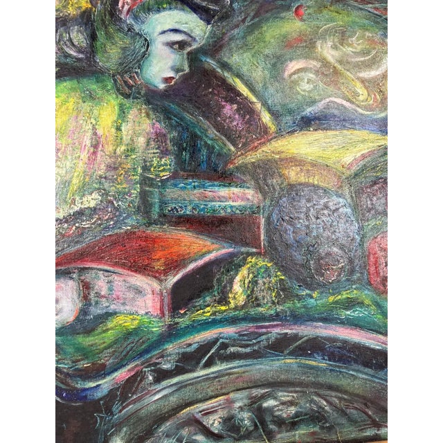 Textile 1950s Abstract Expressionist Painting Oil on Board For Sale - Image 7 of 8