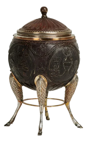 Antique French Regency Style Carved Coconut Box on Hoofed Stand