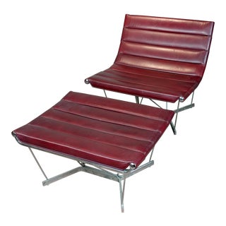 Herman Miller, George Nelson, Red Leather Catenary Chair & Ottoman For Sale