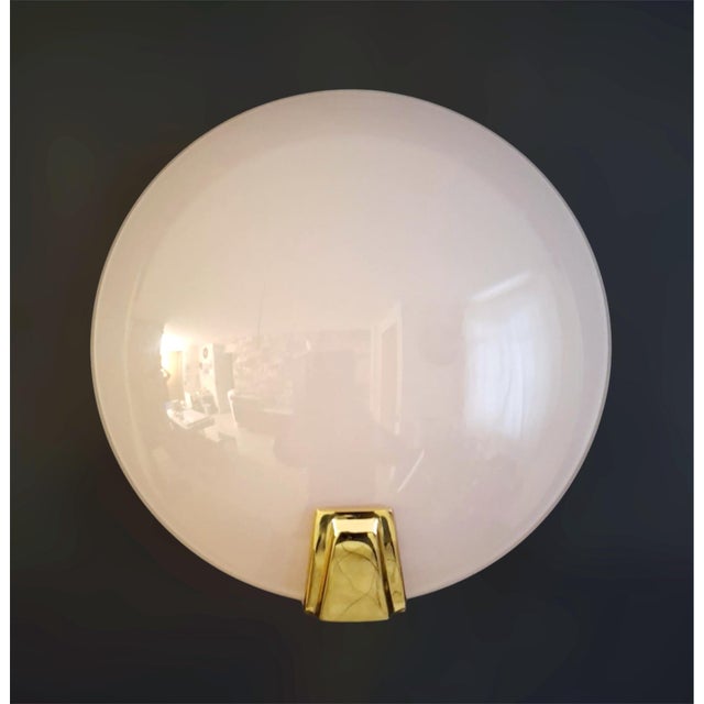 Vintage Italian wall light with a pink round Murano glass shade on gold plated metal frame / Made in Italy circa 1980s 1...