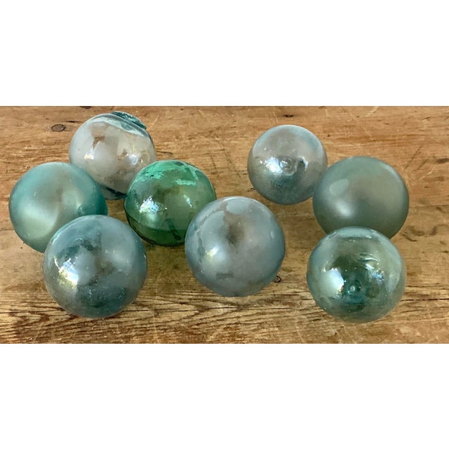 Mid 20th Century Vintage Boho Green Glass Spheres - Set of 8 For Sale - Image 5 of 8