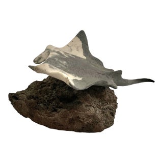 Late 20th Century Nautical Stone Stingray Sculpture on Lava Rock, Signed & Numbered, 12.5"w For Sale