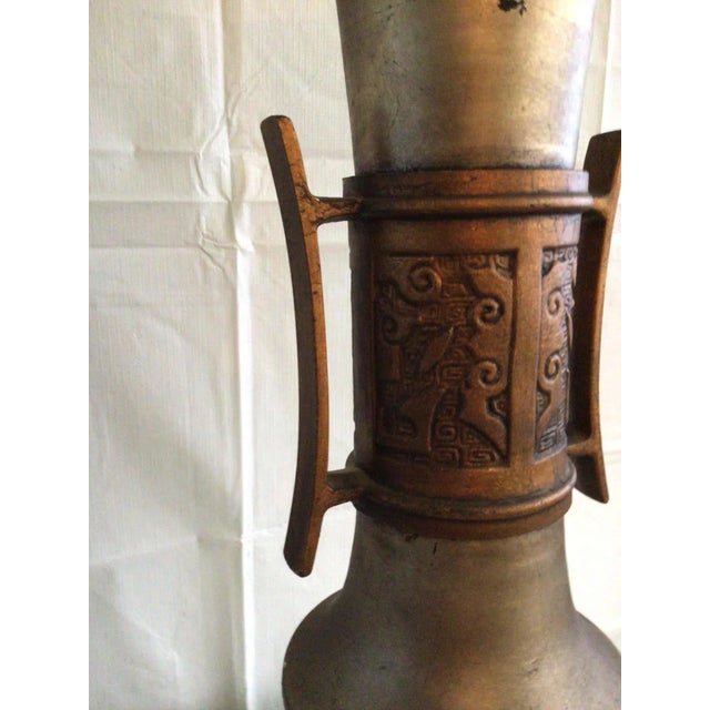 1960s Painted Metal and Brass Asian Style Lamps - A Pair For Sale - Image 12 of 13