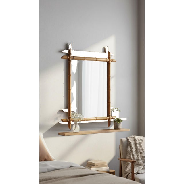 Wood Antique Mirror in Bamboo Frame, 1890s For Sale - Image 7 of 8