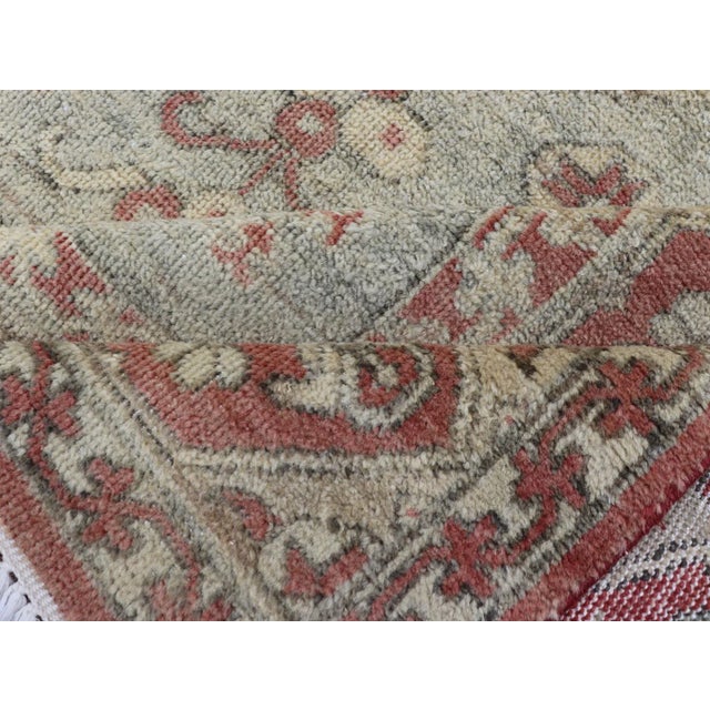 Modern Khotan Rug in Wool With Medallion Design in Light Blue and Coral For Sale - Image 11 of 13