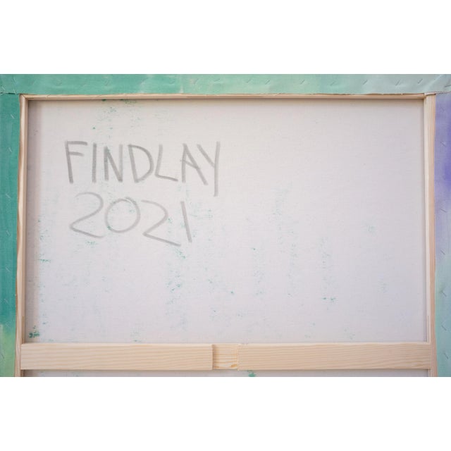 Green "Double Exposure Mountain Flowers" Large Abstract Acrylic Painting by Simon Findlay For Sale - Image 8 of 8